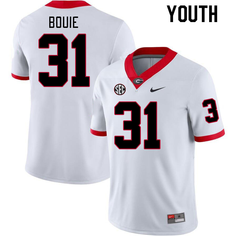 Youth #31 Smoke Bouie Georgia Bulldogs College Football Jerseys Stitched-White - Click Image to Close